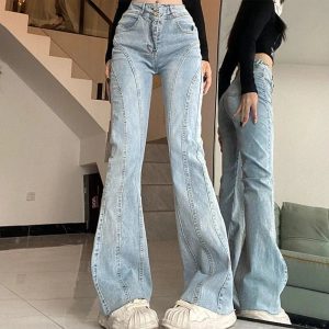 Skywave Stitch Flare Jeans - Iconic Y2K Fashion Outfits for Trendy Women