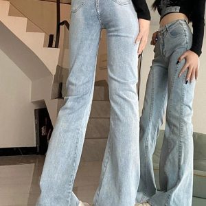 Skywave Stitch Flare Jeans - Iconic Y2K Fashion Outfits for Trendy Women