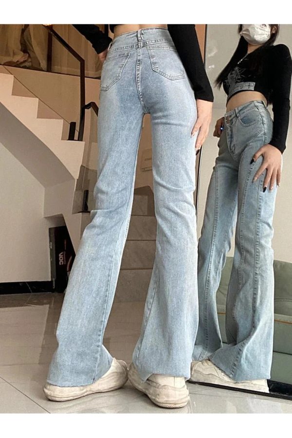 Skywave Stitch Flare Jeans - Iconic Y2K Fashion Outfits for Trendy Women