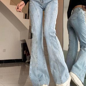 Skywave Stitch Flare Jeans - Iconic Y2K Fashion Outfits for Trendy Women