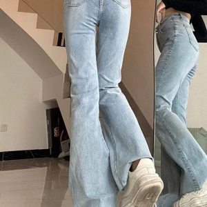 Skywave Stitch Flare Jeans - Iconic Y2K Fashion Outfits for Trendy Women