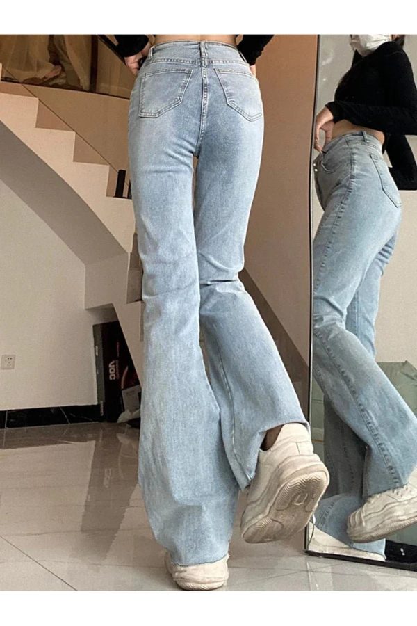 Skywave Stitch Flare Jeans - Iconic Y2K Fashion Outfits for Trendy Women