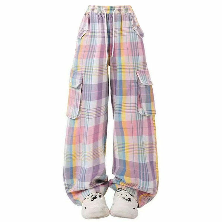 Soft Girl Plaid Cargo Pants - Trendy Y2K Fashion Outfit for Fall 2000s