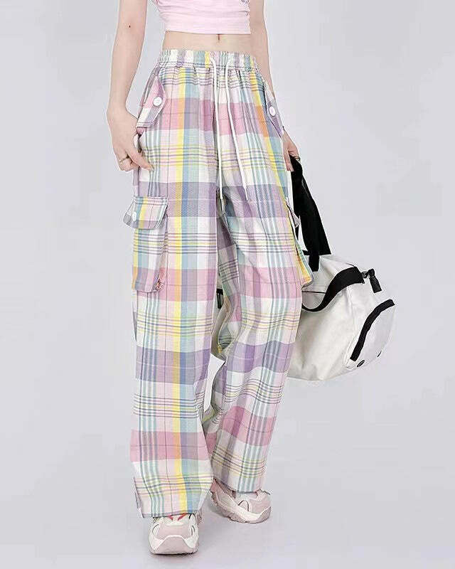 Soft Girl Plaid Cargo Pants - Trendy Y2K Fashion Outfit for Fall 2000s