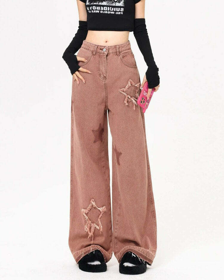 Star Aesthetic Pink Jeans - Iconic Y2K Fashion Outfit for Trendy Women