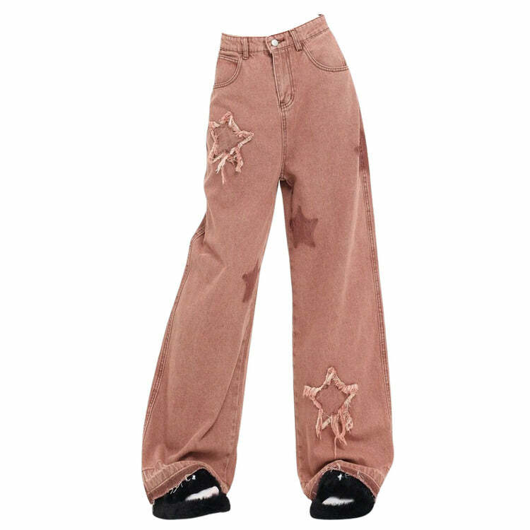 Star Aesthetic Pink Jeans - Iconic Y2K Fashion Outfit for Trendy Women