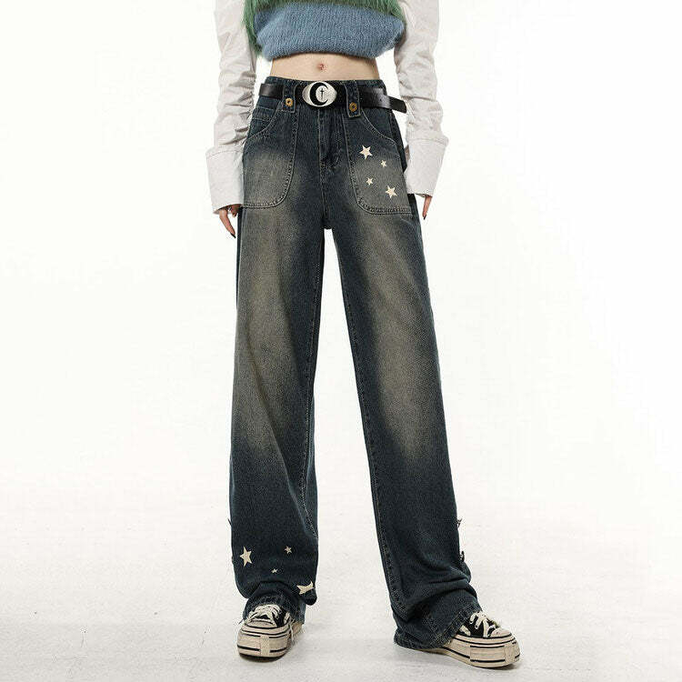 Star Child Wide Leg Jeans - Cute 2000s Outfits, Y2K Fashion Inspiration