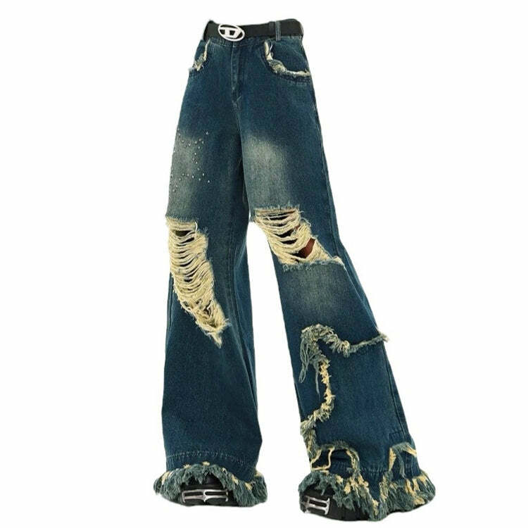 Star Girl Destroyed Jeans - Iconic Y2K Fashion Outfit for Trendy Women