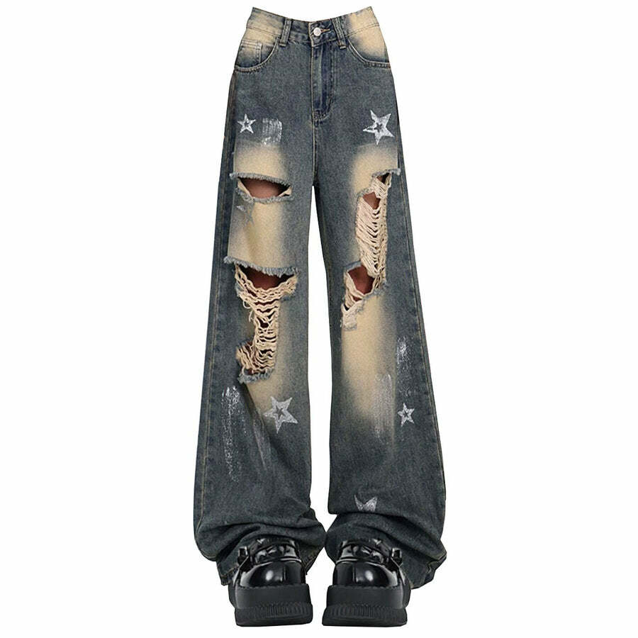 Star Girl Distressed Jeans - Cute 2000s Outfits, Y2K Fashion Inspiration