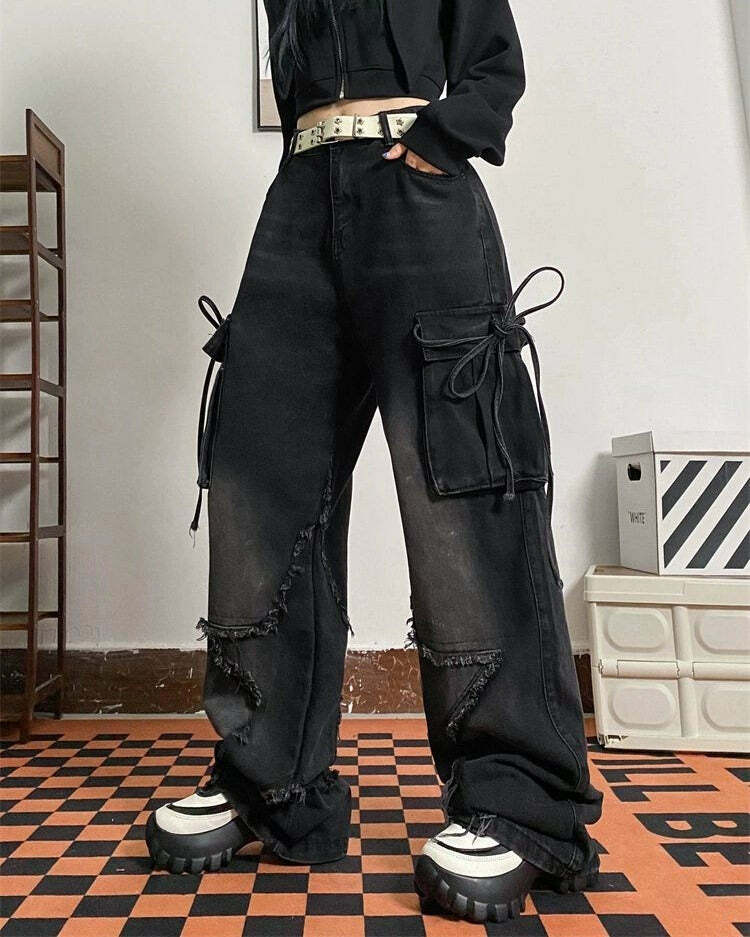 Star Patch Cargo Jeans - Iconic Y2K Fashion Outfit for Fall 2000s Style