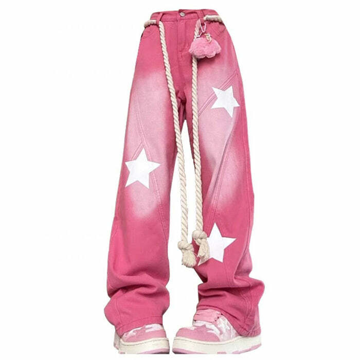 Star Print Y2K Pink Jeans - Trendy 2000s Fashion Outfit for Fall