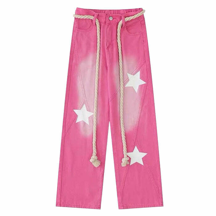 Star Print Y2K Pink Jeans - Trendy 2000s Fashion Outfit for Fall