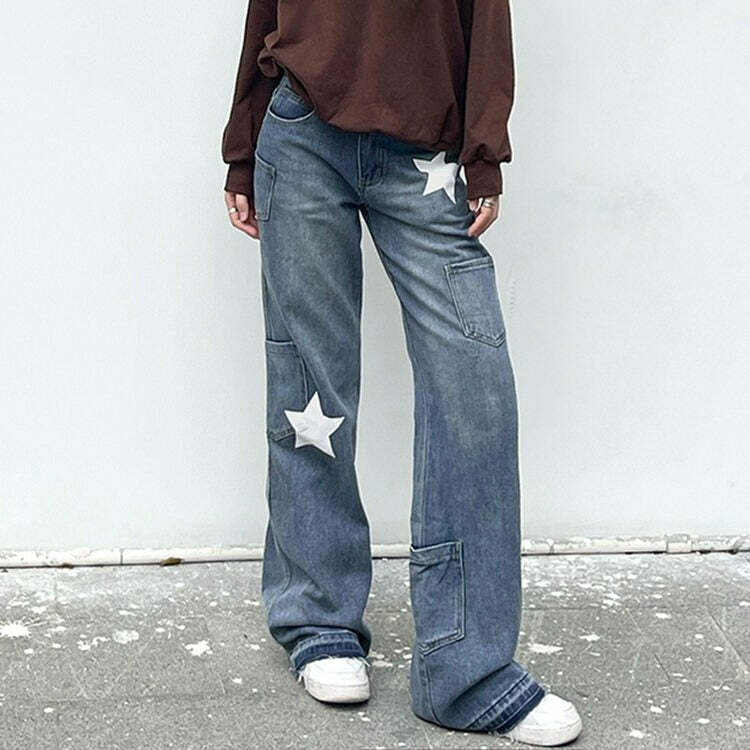 Star Print Y2K Style Jeans - Cute 2000s Outfits & Vintage Fashion