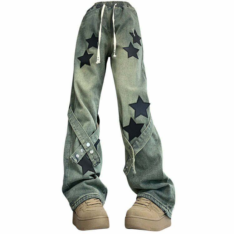 Stargirl Aesthetic Star Patch Jeans - Trendy Y2K Fashion Outfit 2000s