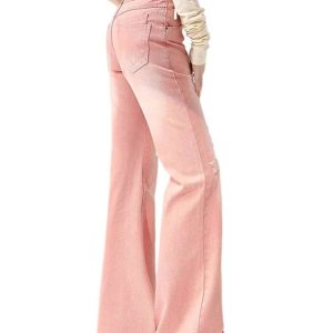 Starry Pink Distressed Jeans - Trendy Y2K Fashion Outfit for Fall 2000s