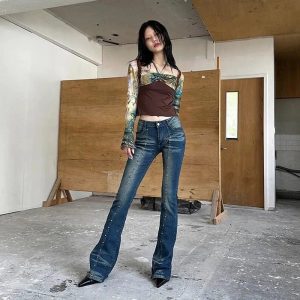 Stellar Studded Flare Jeans - Iconic Y2K Fashion Outfit for Fall 2000s