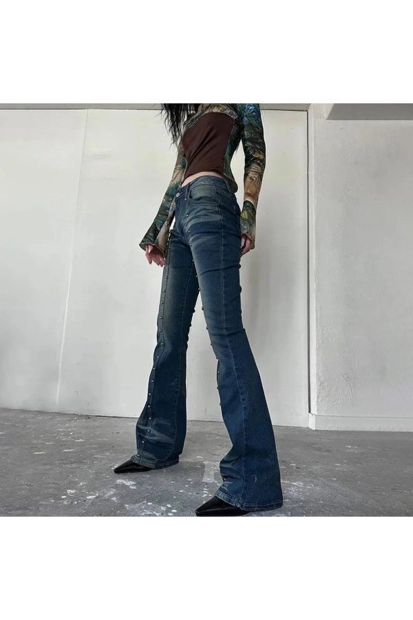 Stellar Studded Flare Jeans - Iconic Y2K Fashion Outfit for Fall 2000s