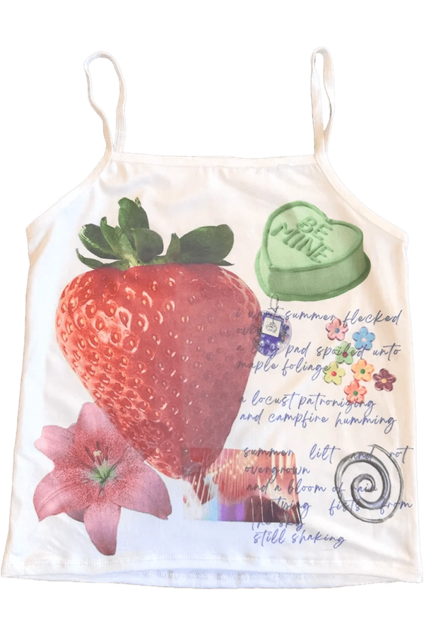 Strawberry Dreams Collage Top - Trendy Y2K Fashion Outfit for Fall 2000s