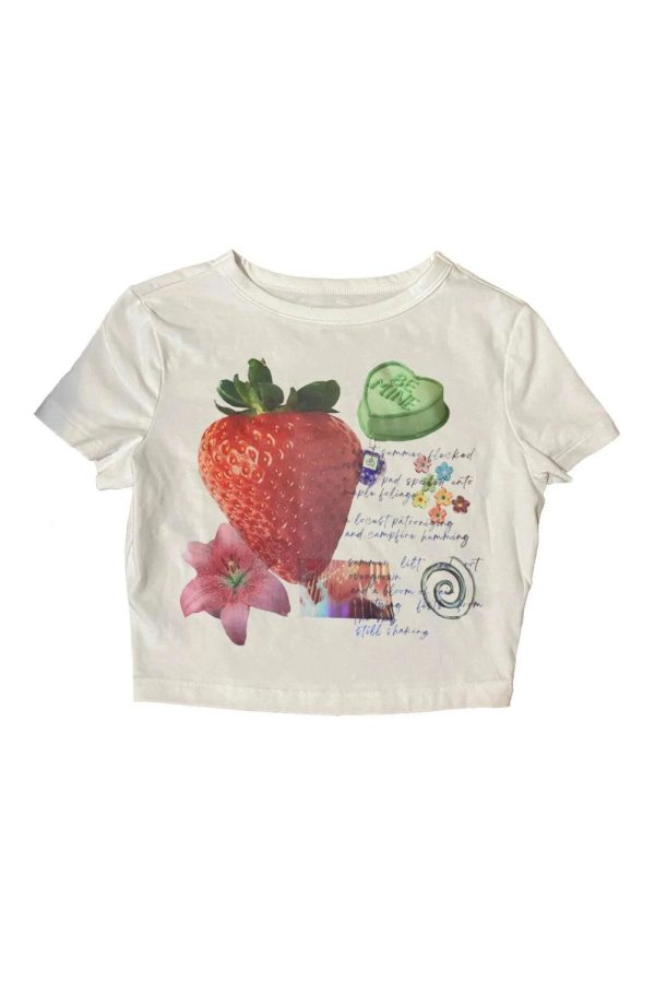 Strawberry Dreams Collage Top - Trendy Y2K Fashion Outfit for Fall 2000s