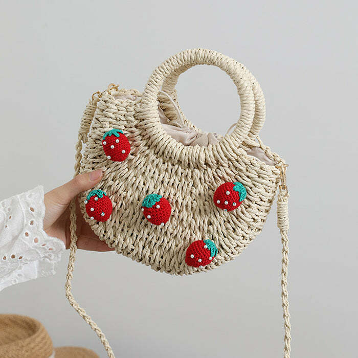 Strawberry Straw Bag - Y2K Fashion Outfit, 2000s McBling Aesthetic