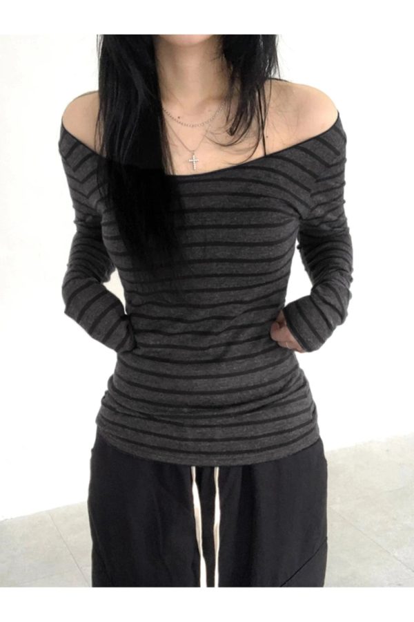 Striped Off-Shoulder Knit Top - Cute 2000s Outfits & Y2K Fashion Inspiration