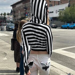 Striped Shadow Crop Hoodie - Trendy Y2K Fashion Outfit for Fall 2000s