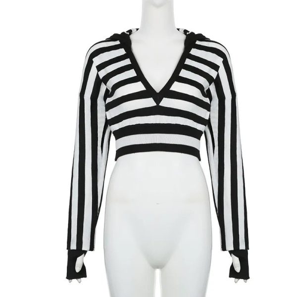 Striped Shadow Crop Hoodie - Trendy Y2K Fashion Outfit for Fall 2000s