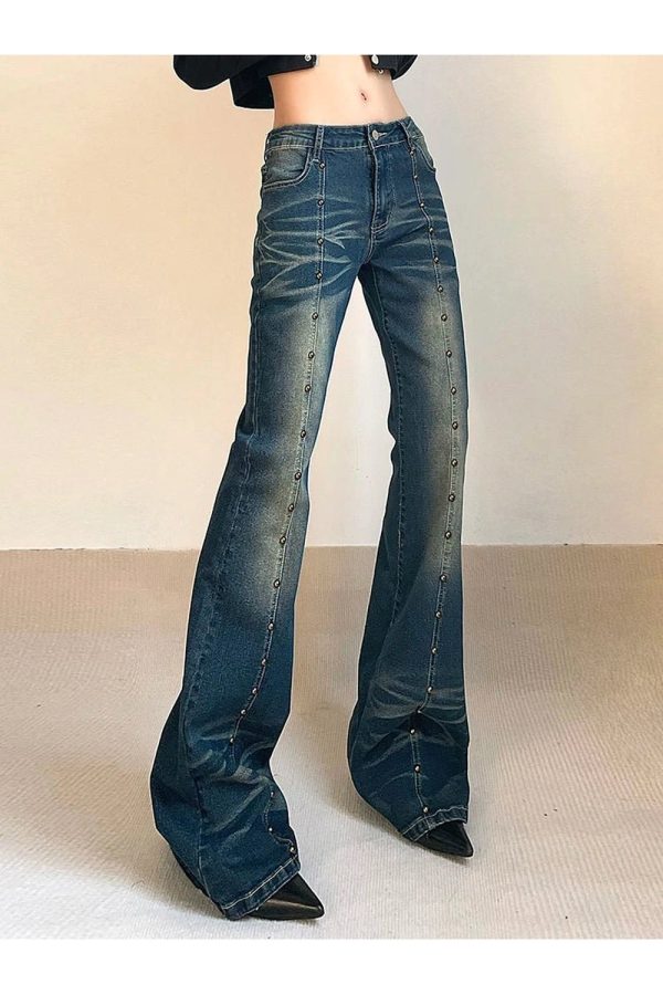 Studded Midnight Flare Jeans - Iconic Y2K Fashion Outfit for Fall 2000s