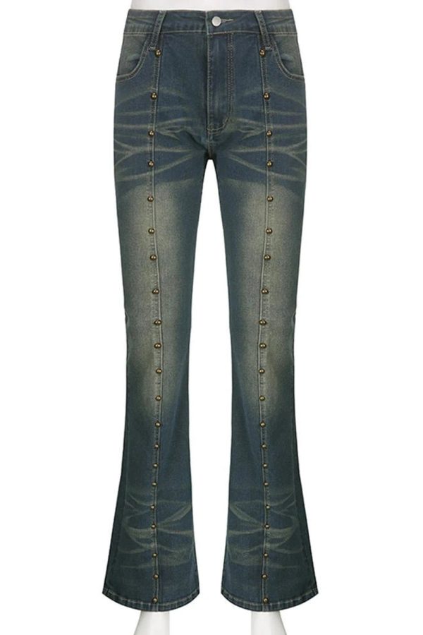 Studded Midnight Flare Jeans - Iconic Y2K Fashion Outfit for Fall 2000s