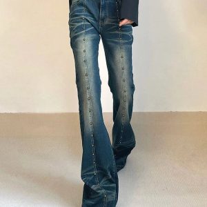 Studded Midnight Flare Jeans - Iconic Y2K Fashion Outfit for Fall 2000s