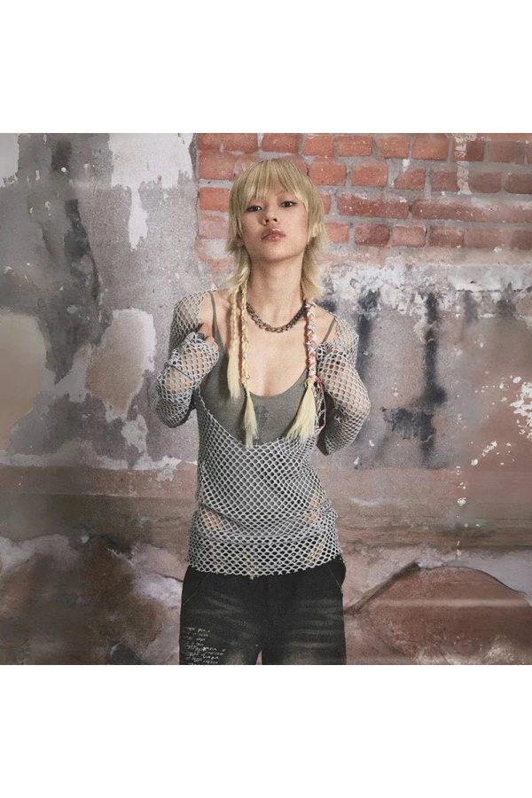 Urban Edge Fishnet Top - Iconic Y2K Fashion Outfit for Trendy Women