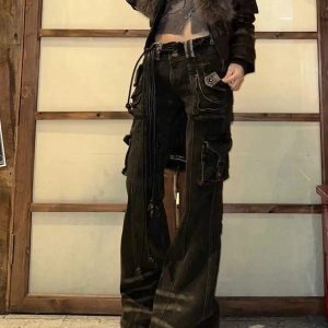 Utility Cargo Flare Jeans - Trendy 2000s Fashion Outfits for Y2K Style