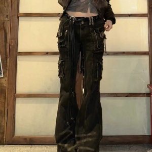 Utility Cargo Flare Jeans - Trendy 2000s Fashion Outfits for Y2K Style