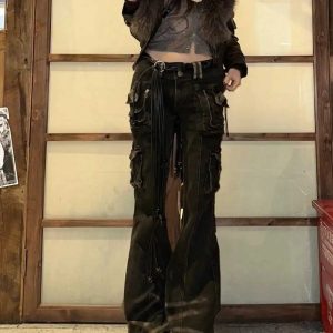 Utility Cargo Flare Jeans - Trendy 2000s Fashion Outfits for Y2K Style