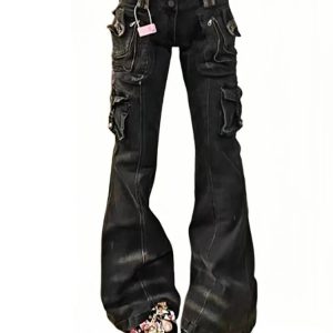 Utility Cargo Flare Jeans - Trendy 2000s Fashion Outfits for Y2K Style