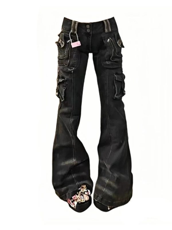 Utility Cargo Flare Jeans - Trendy 2000s Fashion Outfits for Y2K Style