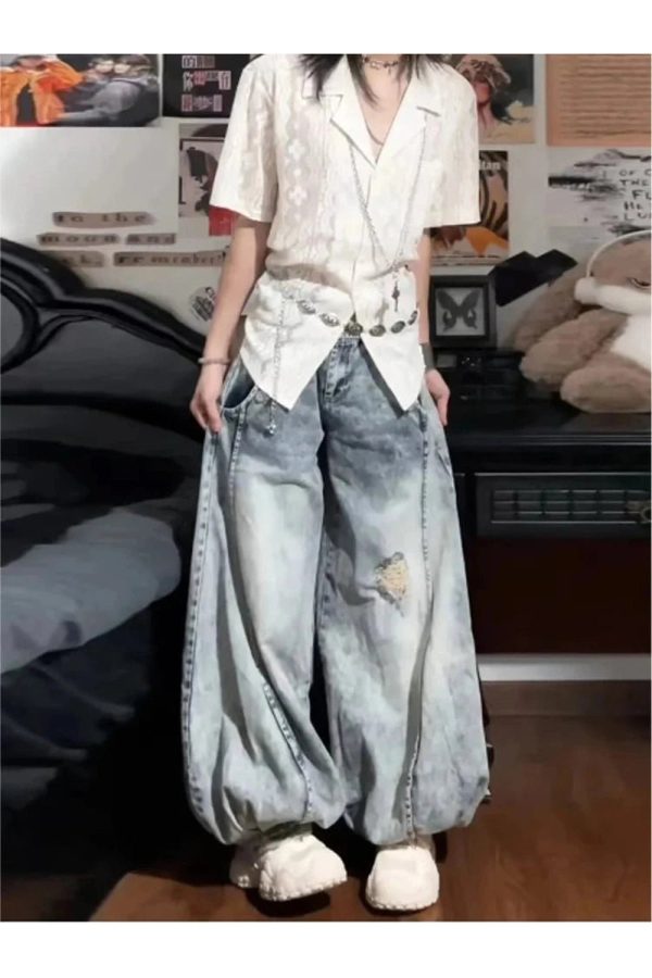 Vintage Balloon Wide-Leg Jeans - Iconic Y2K Fashion Outfits for Women