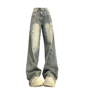 Vintage Fade Distressed Wide-Leg Jeans for Y2K Fashion Outfits