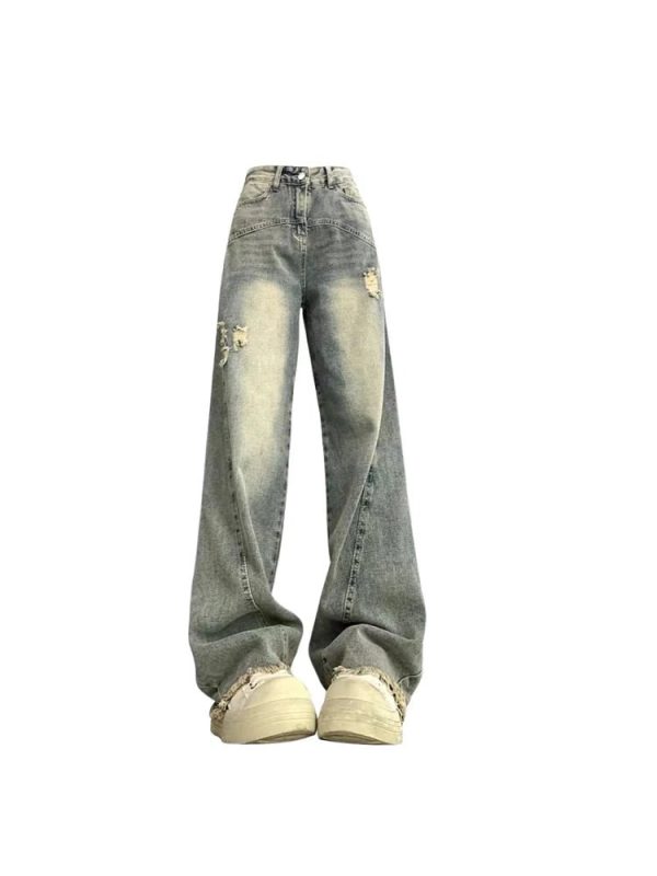 Vintage Fade Distressed Wide-Leg Jeans for Y2K Fashion Outfits