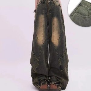 Vintage Fade Patchwork Jeans - Iconic Y2K Fashion Outfits for Women