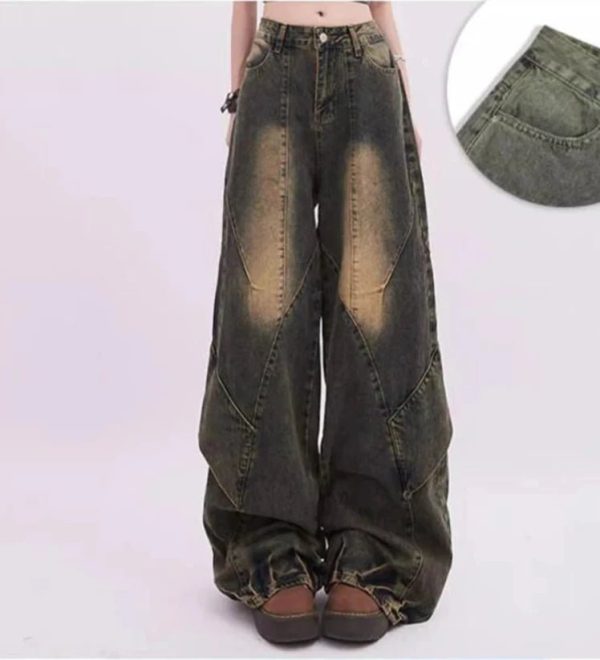 Vintage Fade Patchwork Jeans - Iconic Y2K Fashion Outfits for Women