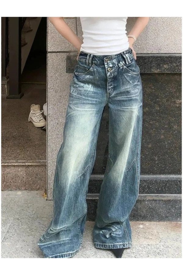 Vintage Fade Wide-Leg Jeans - Iconic Y2K Fashion Outfits for Fall 2000s