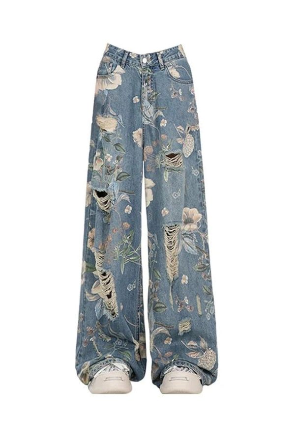 Vintage Floral Wide-Leg Jeans - Iconic Y2K Fashion Outfits for Fall