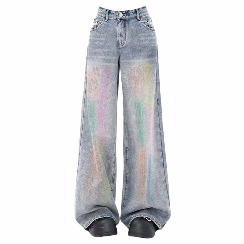 Vintage Style Brush Strokes Jeans - Iconic Y2K Fashion Outfits for Women