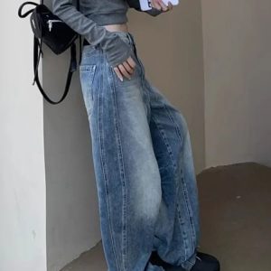 Vintage Washed Wide-Leg Jeans for Y2K Fashion, 2000s Style Outfits