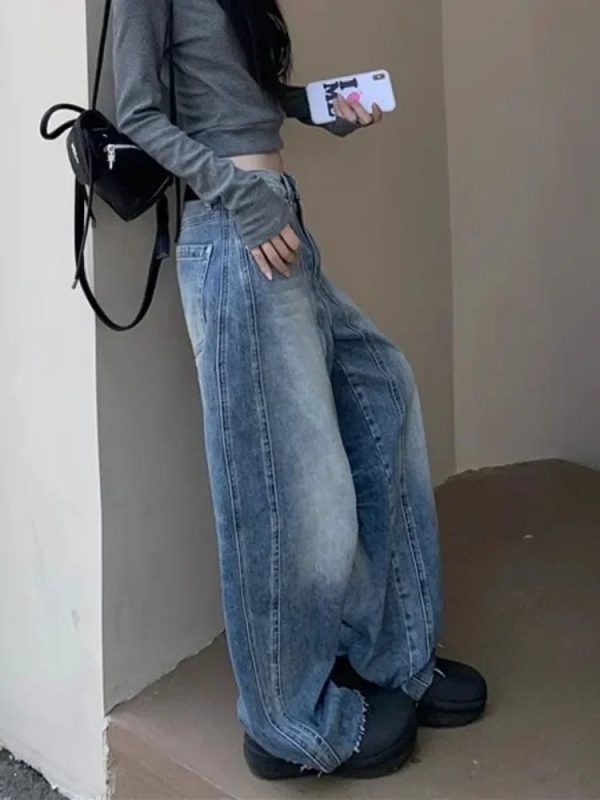 Vintage Washed Wide-Leg Jeans for Y2K Fashion, 2000s Style Outfits