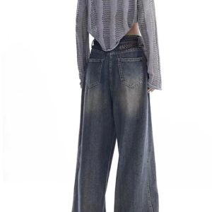 Vintage Washed Wide-Leg Jeans for Y2K Fashion, 2000s Style Outfits