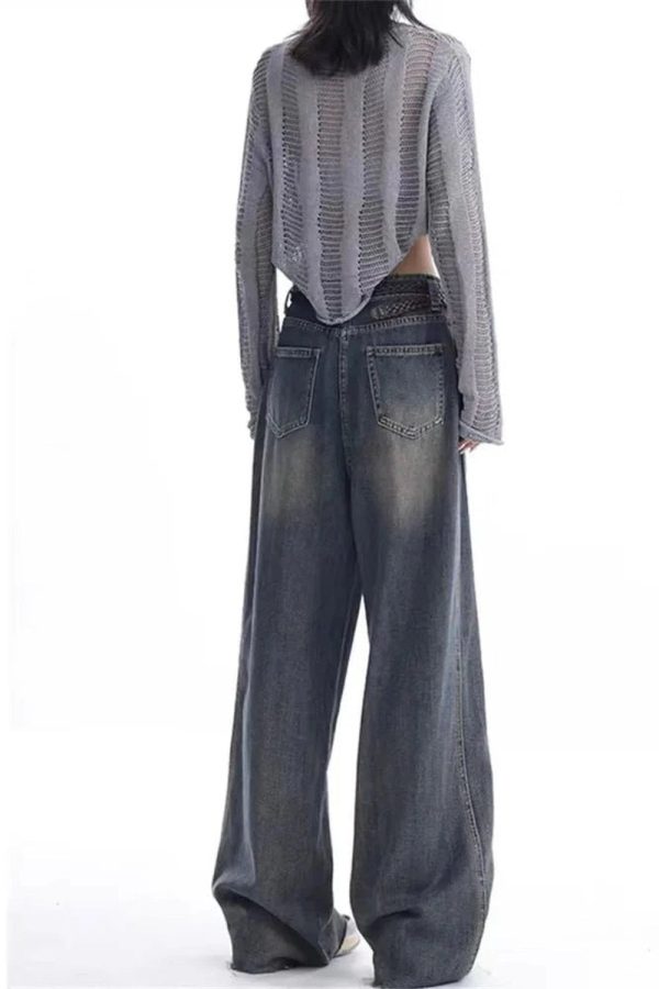 Vintage Washed Wide-Leg Jeans for Y2K Fashion, 2000s Style Outfits