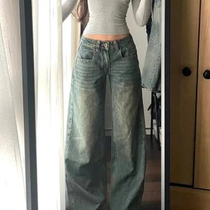 Vintage Washed Wide-Leg Jeans for Y2K Fashion, 2000s Style Outfits