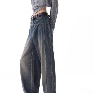 Vintage Washed Wide-Leg Jeans for Y2K Fashion, 2000s Style Outfits